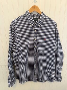 Ralph Lauren Men’s Blue Check Button-Down Shirt with Red Pony Size XXL